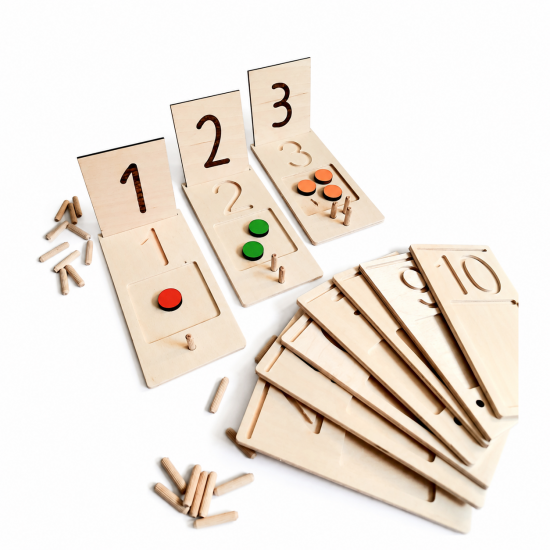 Ξύλινα Πινακάκια Αριθμών με Ξυλάκια – Montessori Εκπαιδευτικό Παιχνίδι